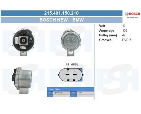 Dynamo BMW 150A 215.401.150.210 Bosch