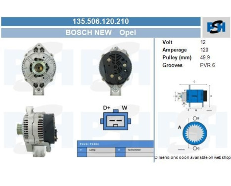 Dynamo Opel 120A 135.506.120.210 Bosch