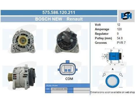 Dynamo Renault 120A 575.586.120.211 Bosch