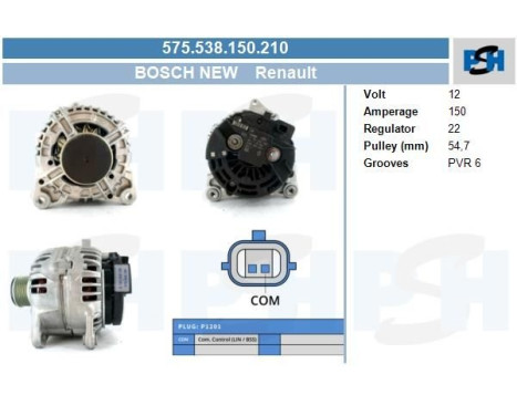 Dynamo Renault 150A 575.538.150.210 Bosch