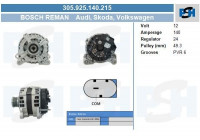 Dynamo Volkswagen 140A 305.925.140.215 Bosch