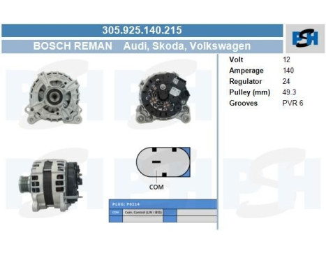 Dynamo Volkswagen 140A 305.925.140.215 Bosch