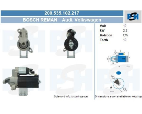 Démarreur Audi 2.2 kw 200.535.102.217 Bosch