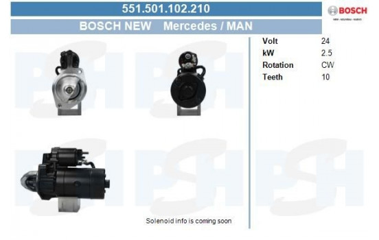 Démarreur Mercedes 2.5 kw 551.501.102.210 Bosch