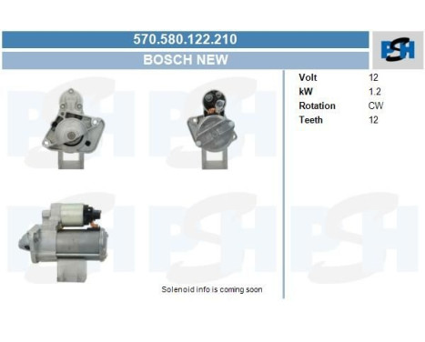 Démarreur Renault 1.2kw 570.580.122.210 Bosch