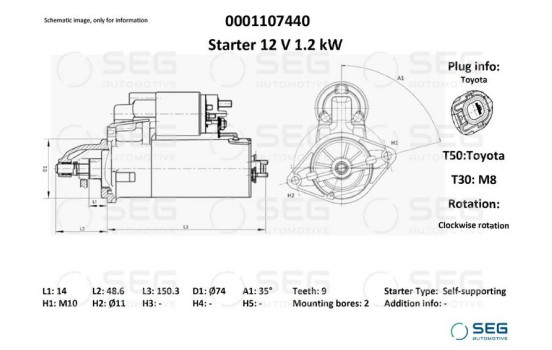 Démarreur Toyota 1.1kw, Image 6