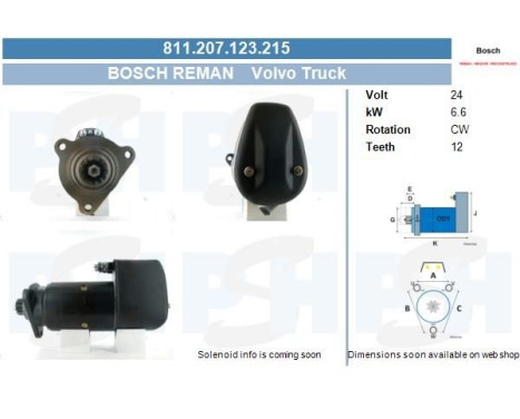 Démarreur Volvo 6.6 kw 811.207.123.215 Bosch
