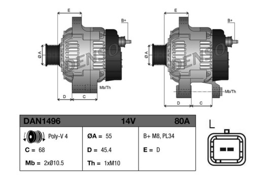 Dinamo / Alternador DAN1496 Denso, Imagen 3