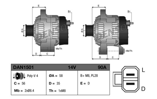 Dinamo / Alternador DAN1501 Denso, Imagen 3