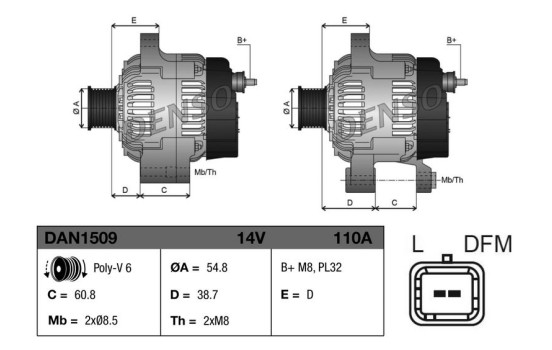 Dinamo / Alternador DAN1509 Denso, Imagen 3