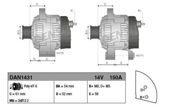 Dinamo Fiat 150A DAN1431 Denso, Imagen 3