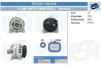 Dinamo Renault 150A con regulador OE 575.581.150.014 PlusLine