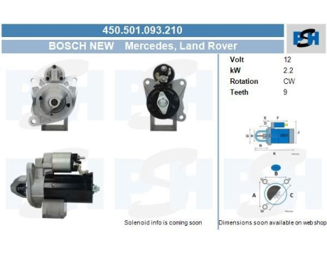 Arranque Land Rover 2,2 kw 450.501.093.210 Bosch