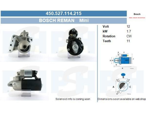 Mini motor de arranque de 1,7 kW 0.001.138.005-R Bosch