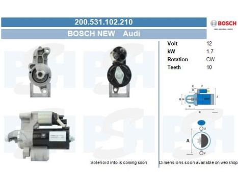 Motor de arranque Audi 1,7 kW 0.001.115.110 Bosch