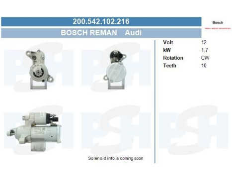 Motor de arranque Audi 1,7 Kw 200.542.102.216 Bosch