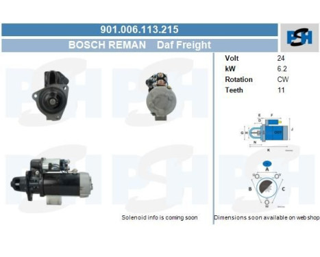 Motor de arranque DAF 6,2 kW 901.006.113.215 Bosch