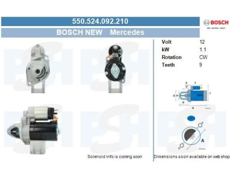 Motor de arranque Mercedes 1,1 kw 550.524.092.210 Bosch