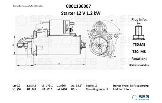 Motor de arranque Renault 1,2 kw, Imagen 2