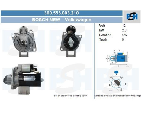 Motor de arranque Volkswagen 2,3 kw 300.553.093.210 Bosch