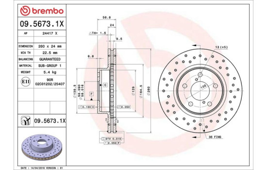 Disco de freno 09.5673.1X Brembo, Imagen 3