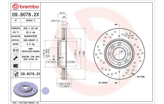 Disco de freno 09.9078.2X Brembo, Imagen 2