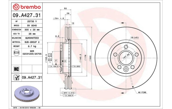 Disco de freno 09.A427.31 Brembo, Imagen 2