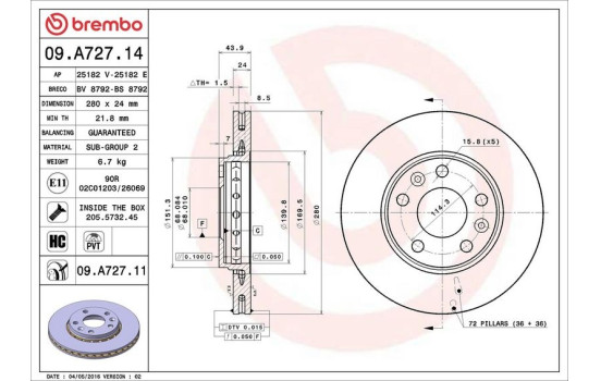 Disco de freno 09.A727.11 Brembo, Imagen 3