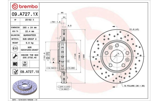 Disco de freno 09.A727.1X Brembo, Imagen 3