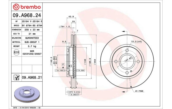 Disco de freno 09.A968.21 Brembo, Imagen 3