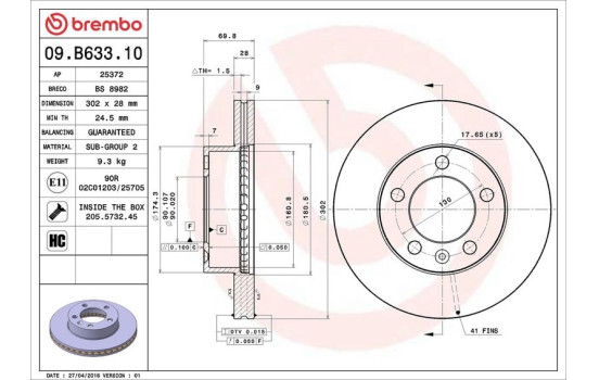 Disco de freno 09.B633.10 Brembo, Imagen 2