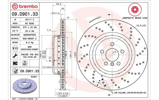 Disco de freno 09.D901.33 Brembo