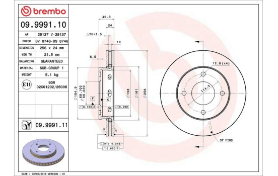 Disco de freno 09999111 Brembo, Imagen 3