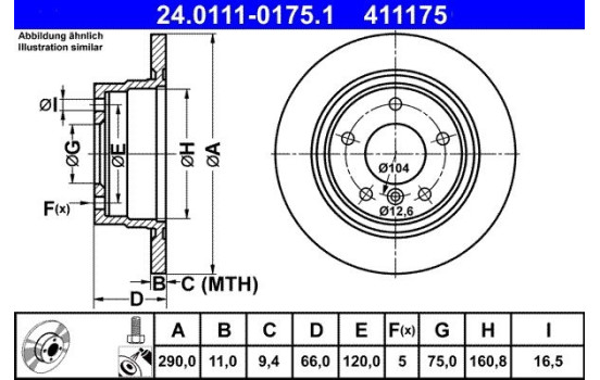 Disco de freno 24.0111-0175.1 ATE, Imagen 2