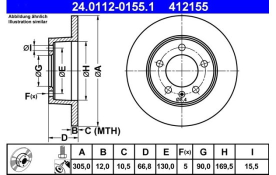 Disco de freno 24.0112-0155.1 ATE, Imagen 2