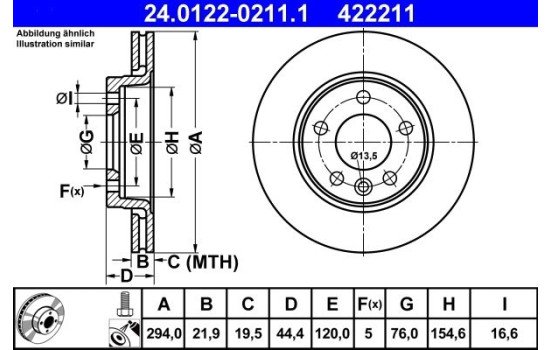 Disco de freno 24.0122-0211.1 ATE, Imagen 3