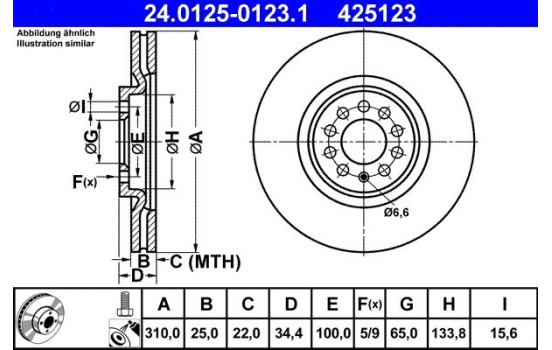 Disco de freno 24.0125-0123.1 ATE, Imagen 3