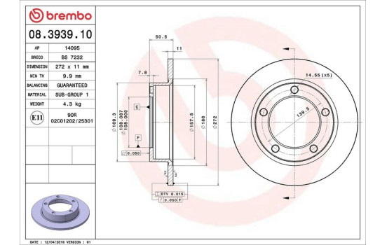 Disco de freno delantero 08.3939.10 Brembo, Imagen 4