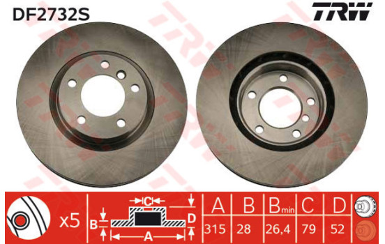 Disco de freno delantero derecho DF2732S TRW