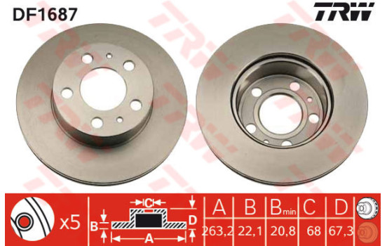 Disco de freno delantero DF1687 TRW