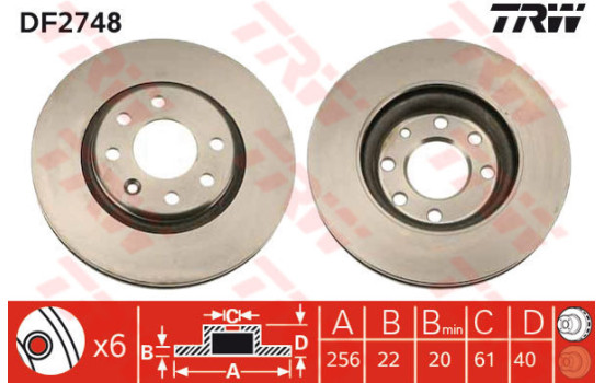 Disco de freno delantero DF2748 TRW