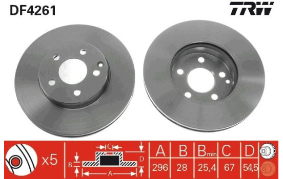 Disco de freno delantero DF4261 TRW, Imagen 2