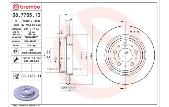 Disco de freno trasero 08.7765.11 Brembo, Imagen 4