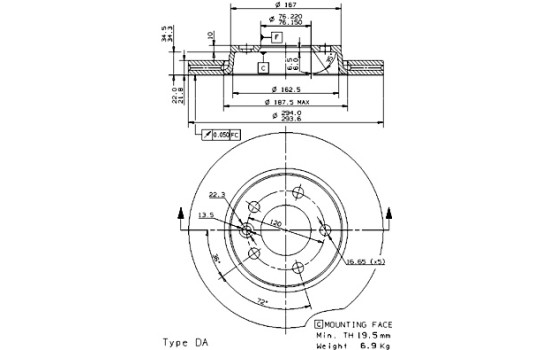 Disco de freno trasero 09.9582.10 Brembo, Imagen 2
