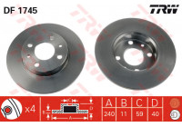 Disco de freno trasero DF1745 TRW