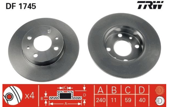 Disco de freno trasero DF1745 TRW, Imagen 2