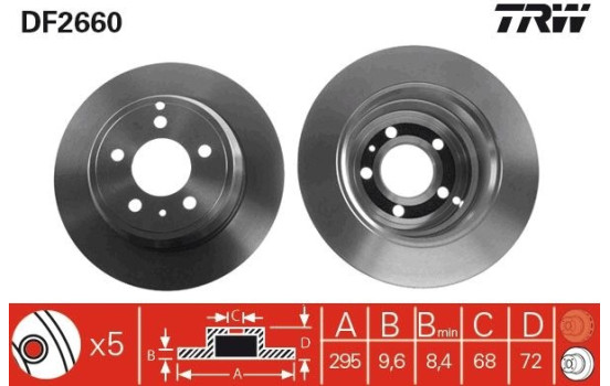 Disco de freno trasero DF2660 TRW, Imagen 3