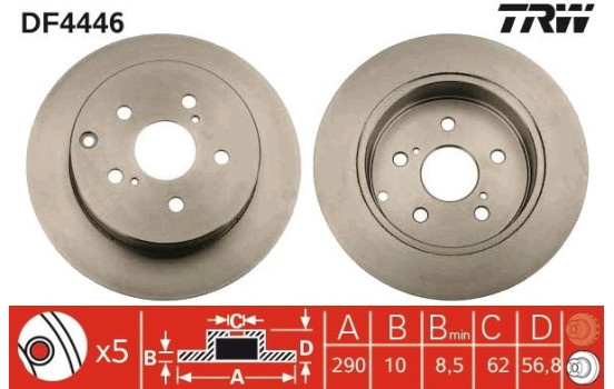 Disco de freno trasero DF4446 TRW, Imagen 2