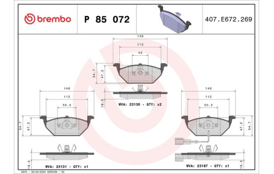 Juego de pastillas de freno, freno de disco BREMBO XTRA LINE P 85 072X
