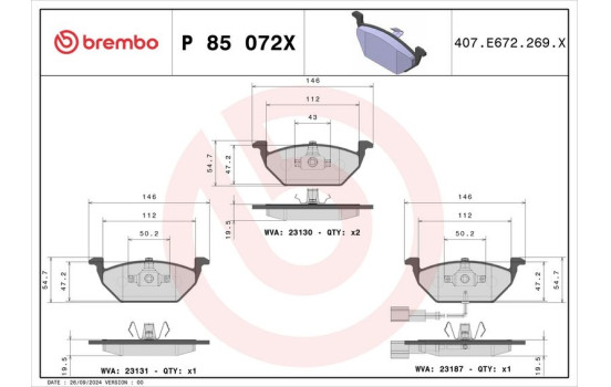 Juego de pastillas de freno, freno de disco BREMBO XTRA LINE P 85 072X, Imagen 2